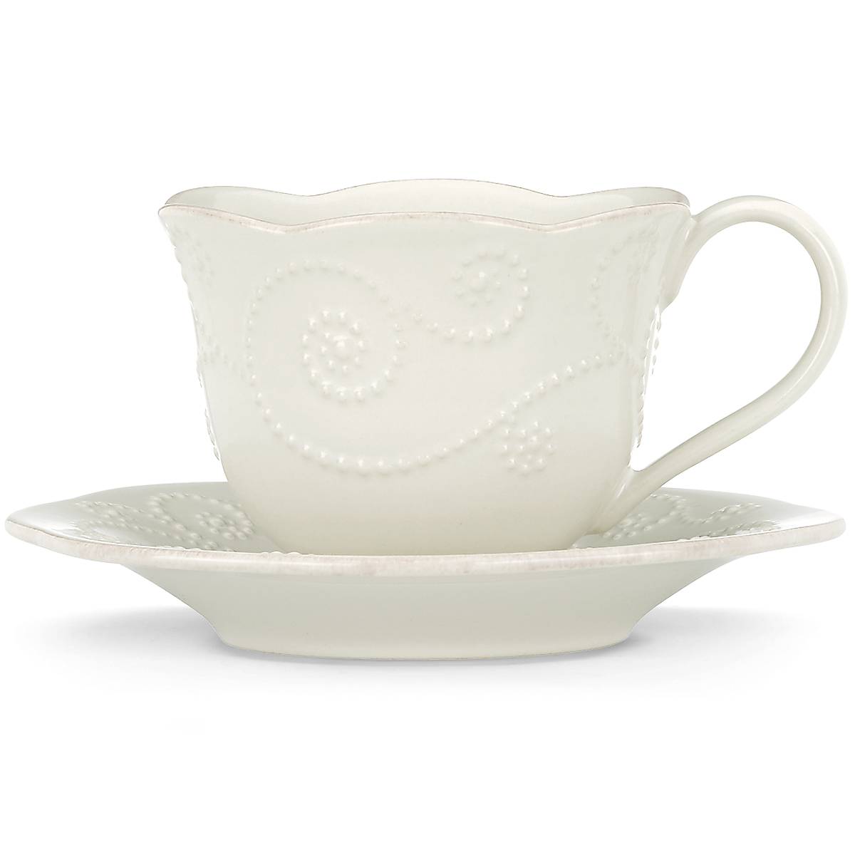 French Perle White Cup and Saucer