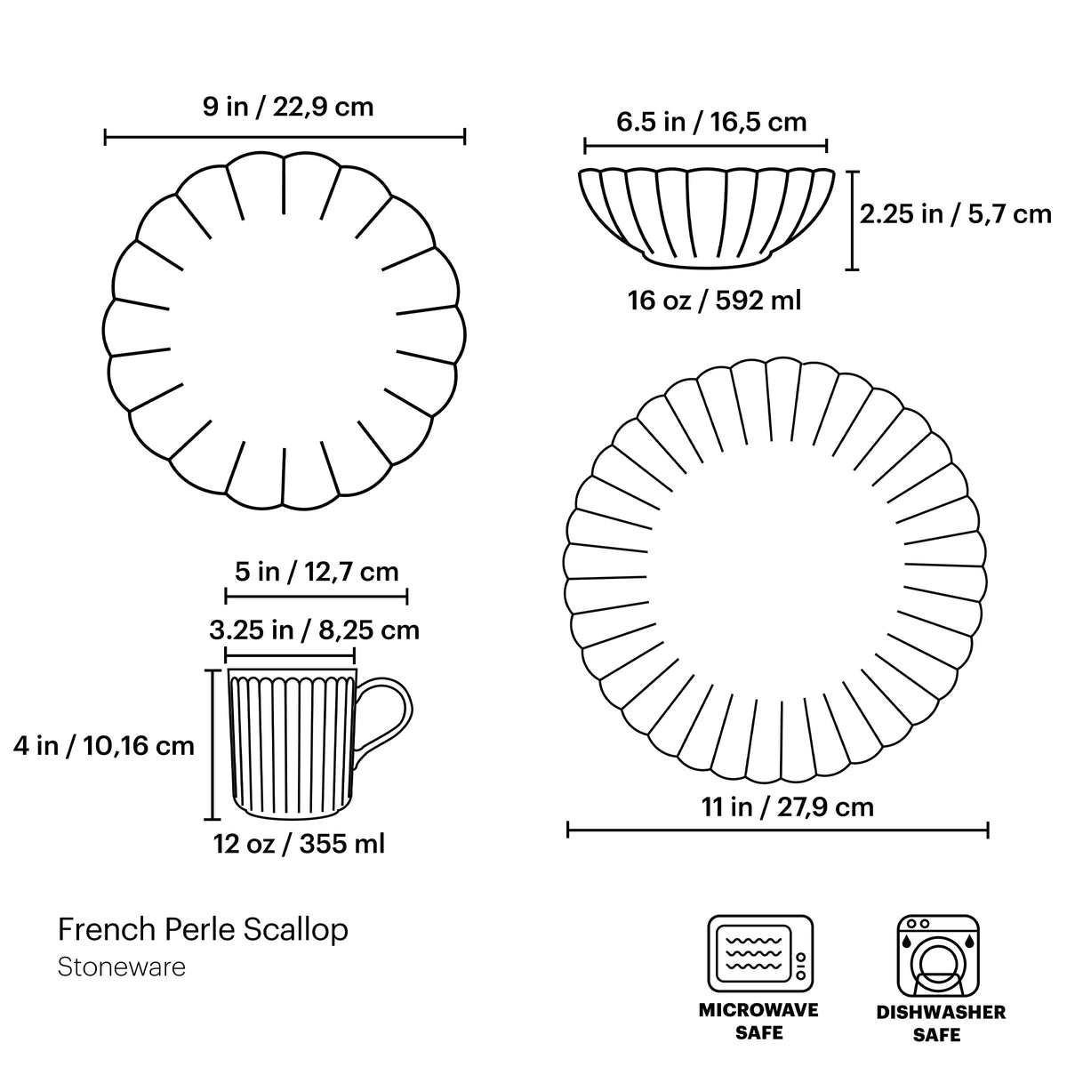 French Perle Scallop 4-Piece Place Setting